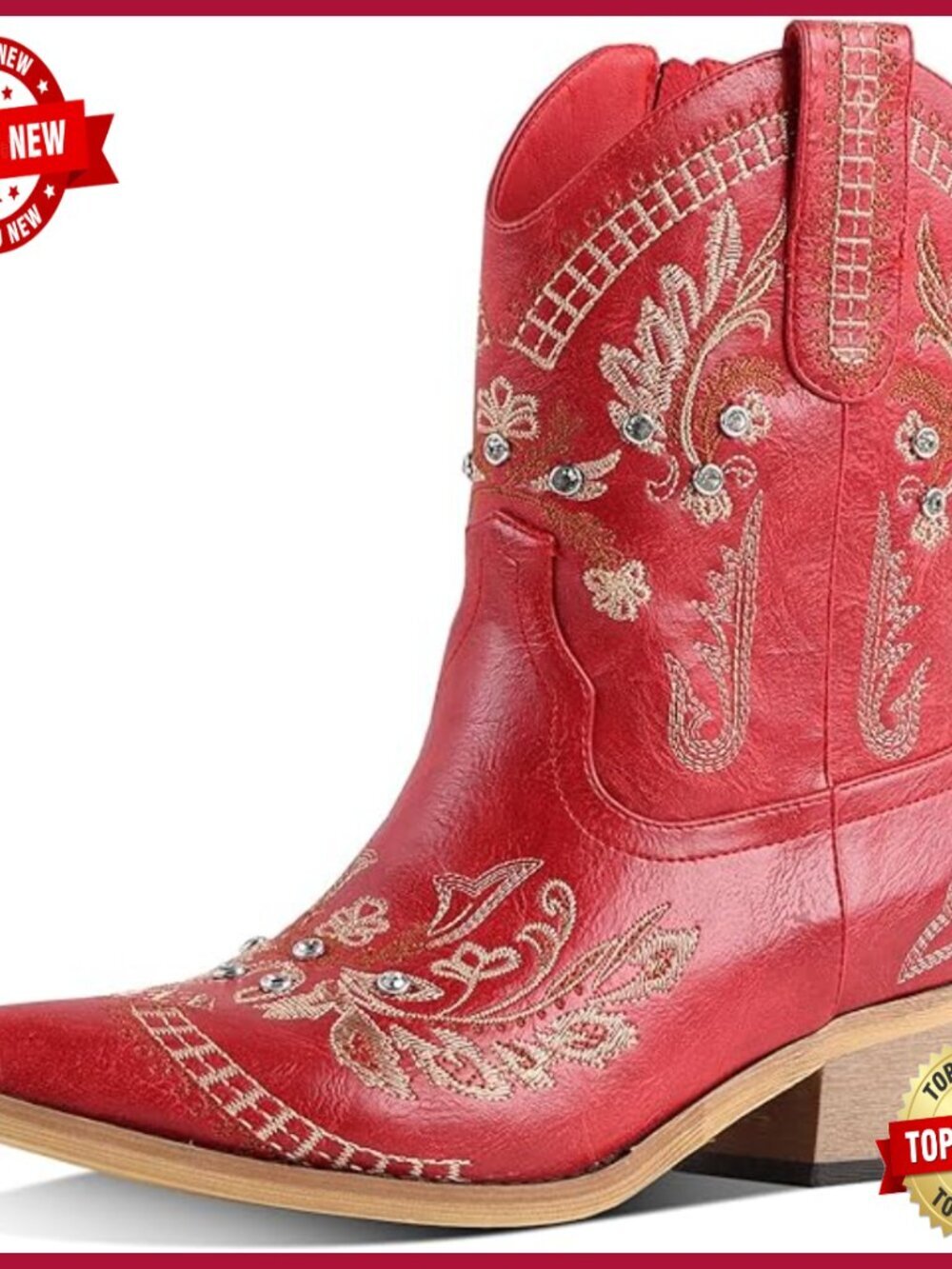 Western Cowboy Boots with Embroidery Low Block Heel Ankle Booties